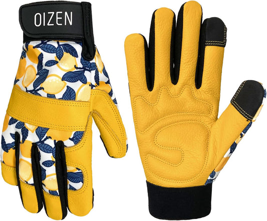 Cowhide Leather Thorn Proof & Puncture Resistant Gardening Gloves for Women and Men, Touchscreen Compatible Working Gloves for Weeding, Digging, Planting, Gardening Gifts for Women (Large)