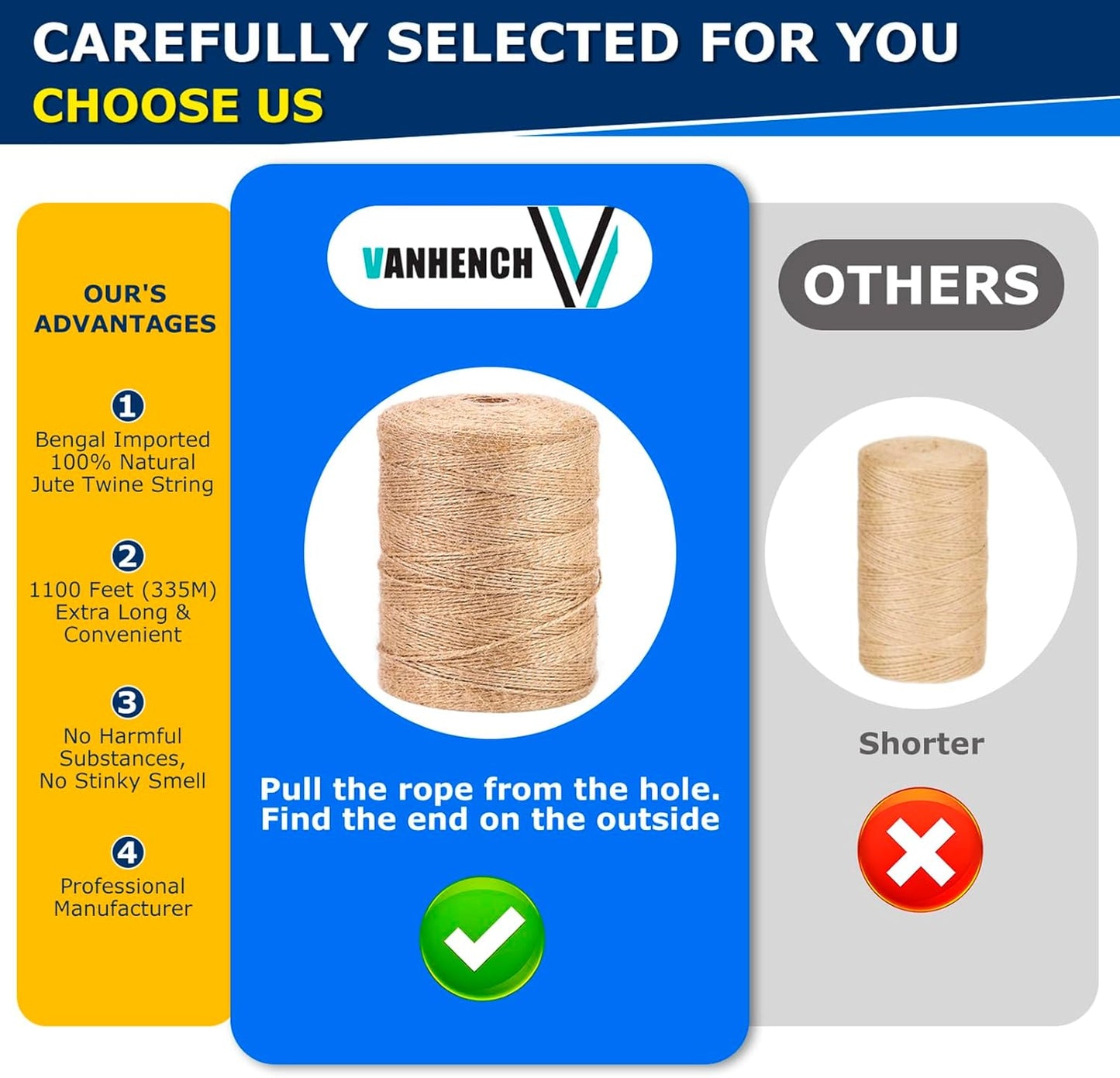 Vanhench Jute Twine Rope 1/13" (2mm) x 1100FT, Natural Jute String Cord for Crafts Gardening Garden Plant Gift Wrapping Rope Arts & Crafts Packing Material Christmas Twine Bulk Halloween Decorations