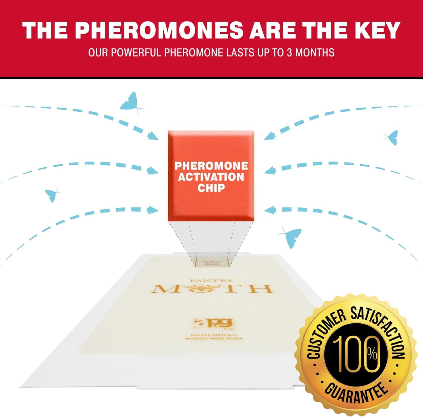 Catchmaster Pantry Pest & Moth Traps 6-Pk, Bug Killer for Kitchen Storage & Pantry Cabinet, Sticky Moth Traps for House, Protect Pet Food, Kitchen Cabinets Storage, Pet Safe Glue Trap