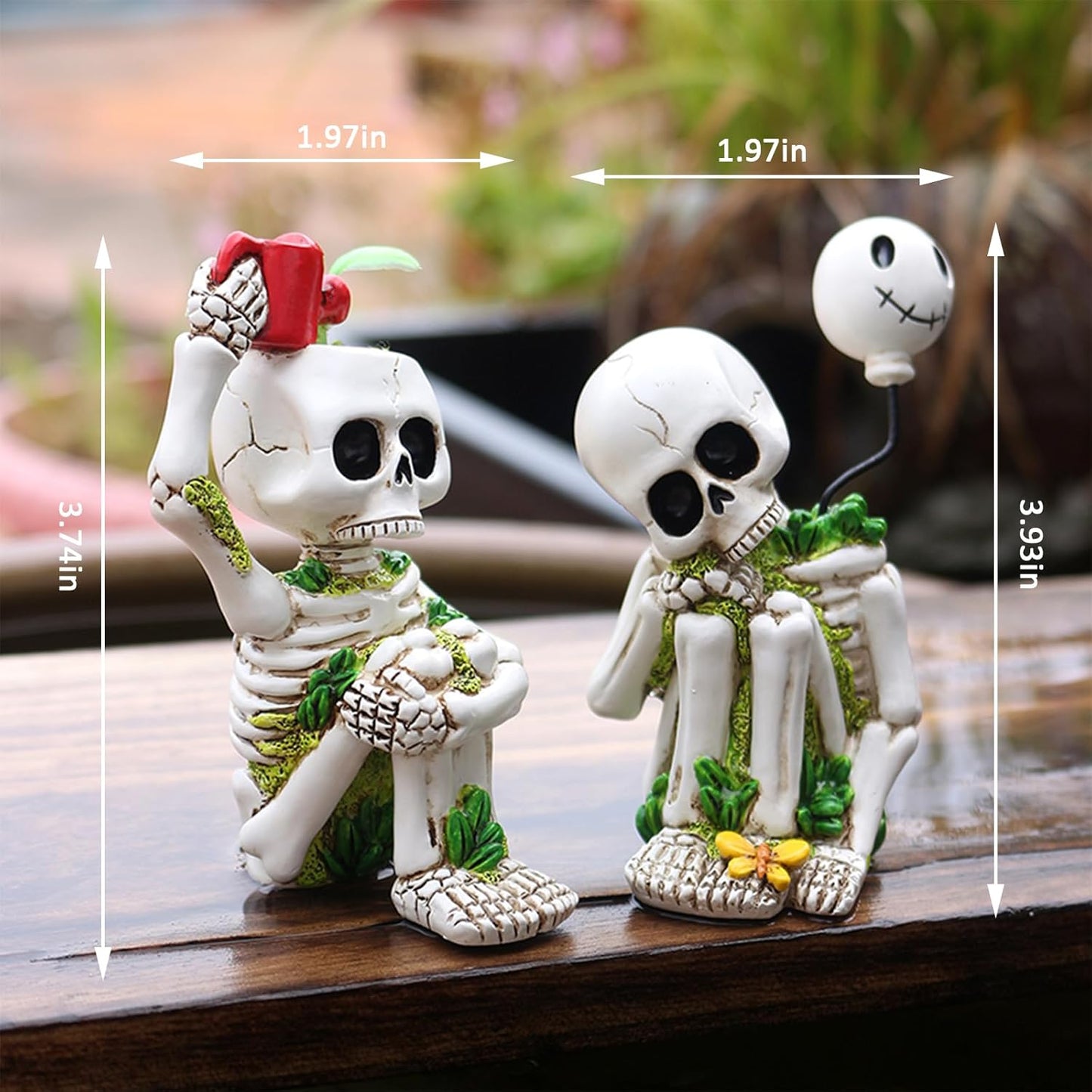 Thinking Skeleton Statue Halloween Decorations, Mini Cute Sitting Skull Figurine Shelf Sitter Resin Thinker Sculpture for Outdoor Garden Yard Lawn Pond Waterfalls Pool Ornaments