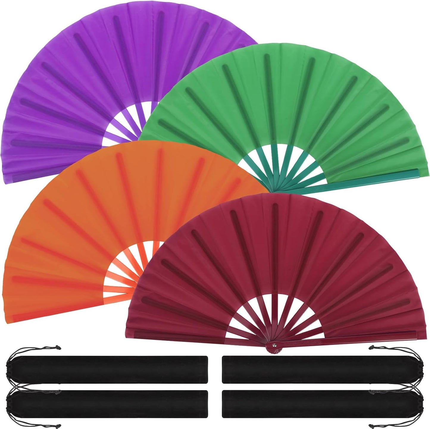 Blulu 4 Pcs 13 Inch Large Folding Hand Fans for Line Dancing Big Clapping Popping Raves Fans Bulk for Dancing Boots on The Ground Festival Party Decoration(Classic Style, Retro Color)