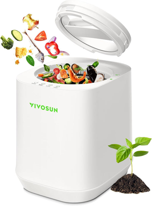 VIVOSUN 4L Electric Composter for Kitchen Indoor, Smart Compost Machine for Countertop, Odorless/Auto-Cleaning/3 Modes/Intelligent LED Display, Mill Composter Kitchen Bin Food Recycler, White