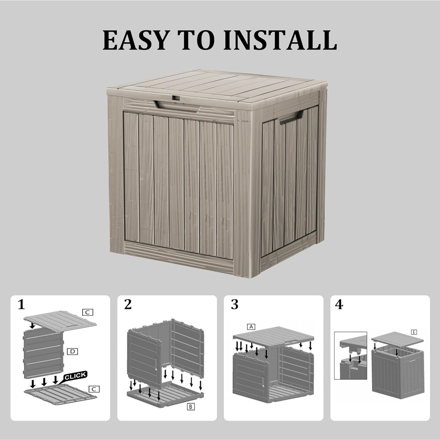 35 Gallon Waterproof Large Resin Deck Box Indoor/Outdoor Lockable Storage Container and Seating for Garden, Pool, and Patio (35 Gallon, Grey)