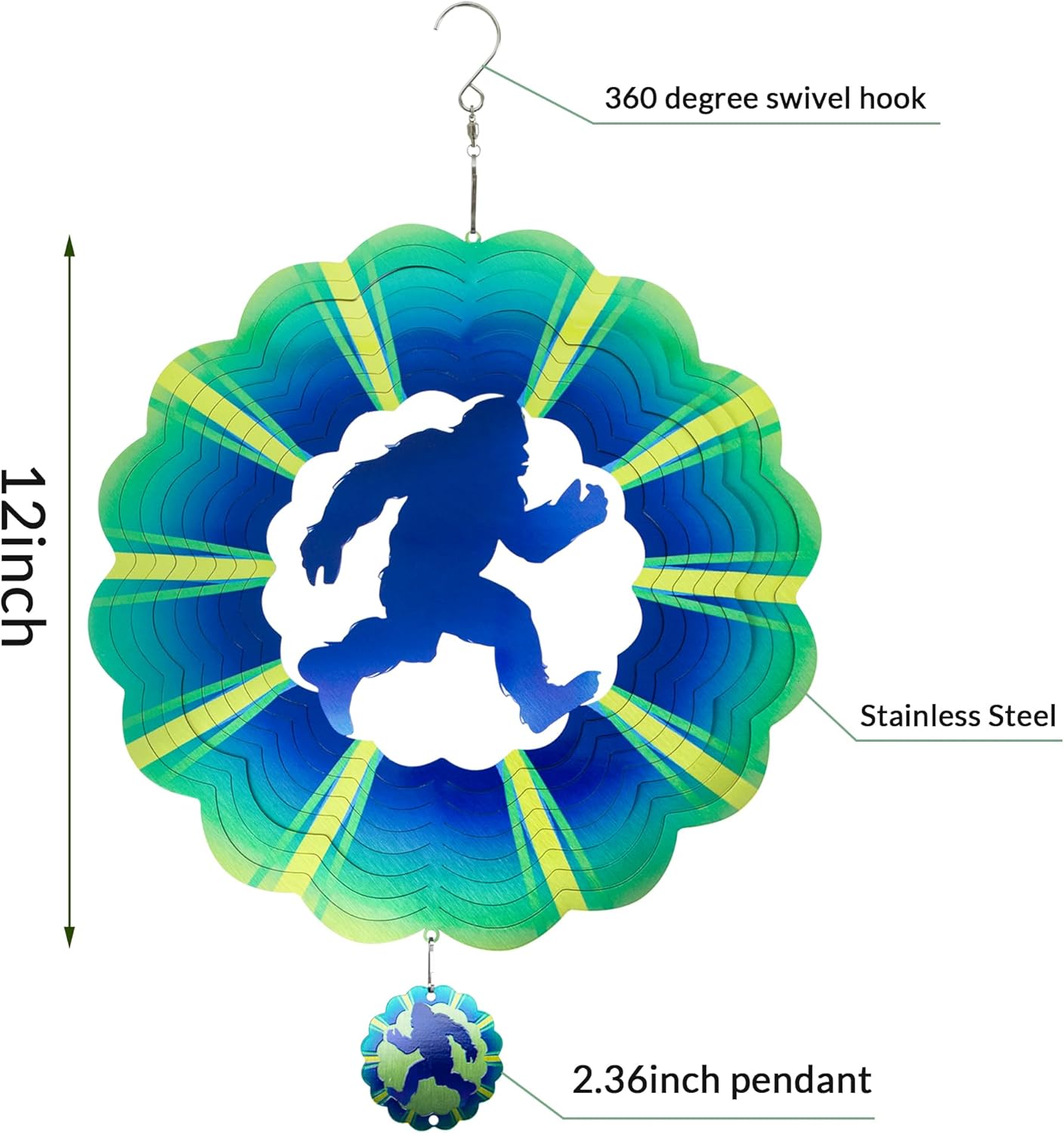 Bigfoot Gifts Sasquatch Yard Decor, for Dad Husband,12 inch Bigfoot 3D Hanging Wind Spinners Outdoor