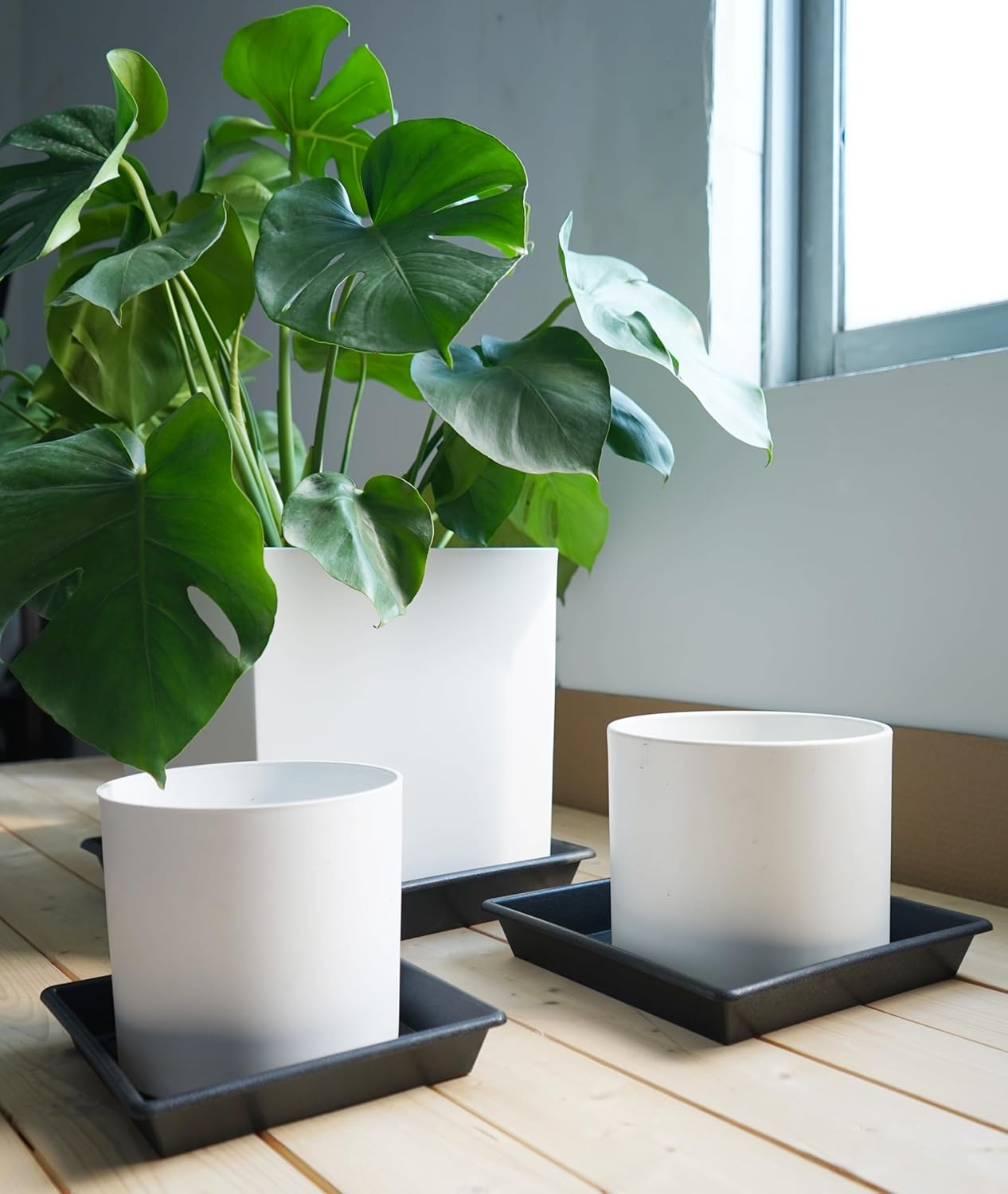 Square Plant Saucer 14 Inch 2 Pack 8 12 14 16 18 20 Plant Trays for Pots Heavy Duty Plastic Plant Saucers for Indoors Outdoors, Flower Pot Plant Drip, Extra Lager No Holes Plant Tray