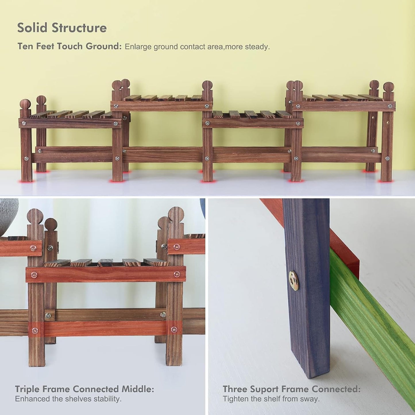 Wood Plant Stand Indoor Outdoor,4 Tiers Plant Stand Bench Indoor,Low Window Plant Shelf Small Long Flower Pot Stand for Multiple Plants (11.8"-44'')