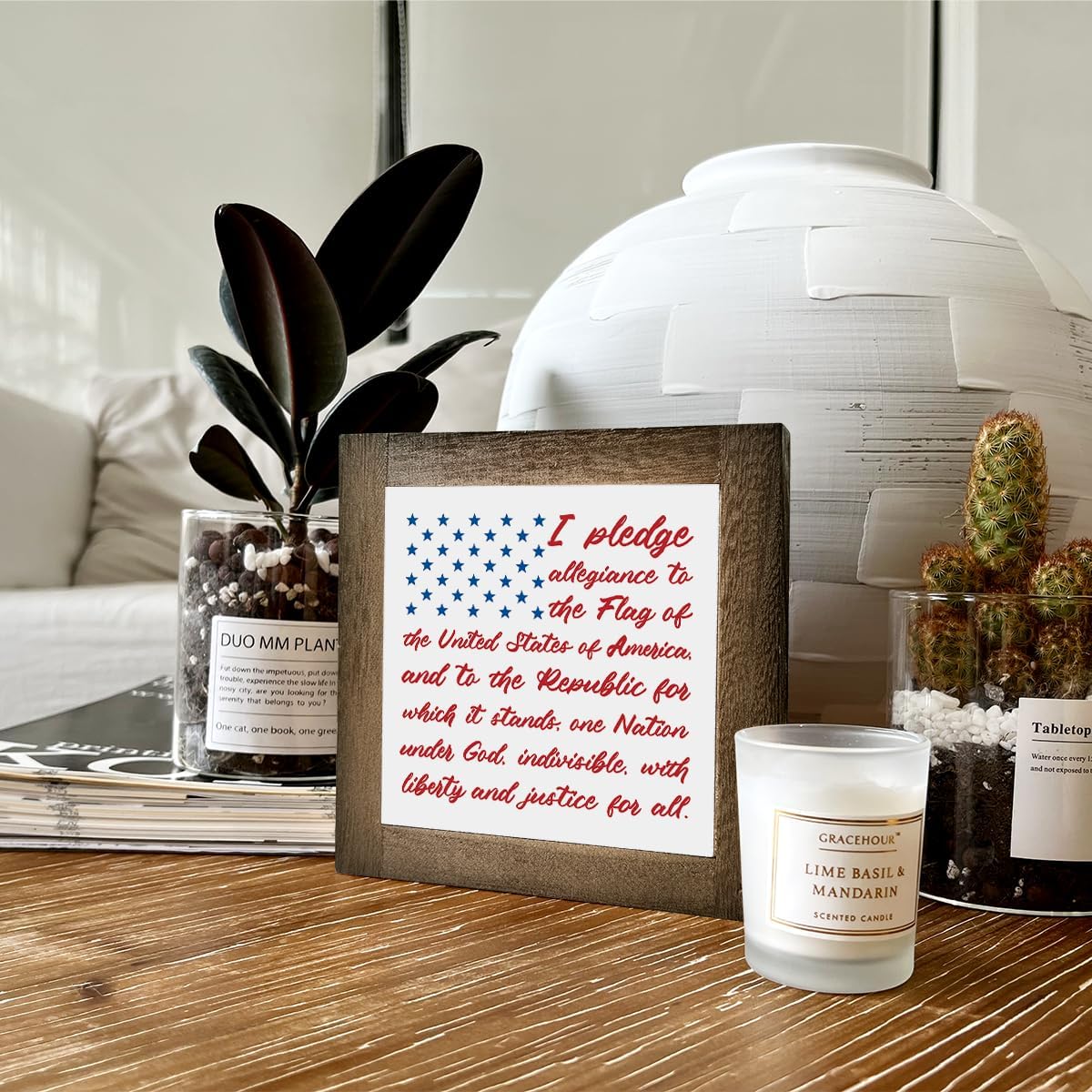 Patriotic Wood Plaque Sign, I Pledge Allegiance to the Flag of United States of America, Box Wood Plaques Desk Décor, American Flag Wooden Sign, 4th of July Decoration, Independence Day Decor B
