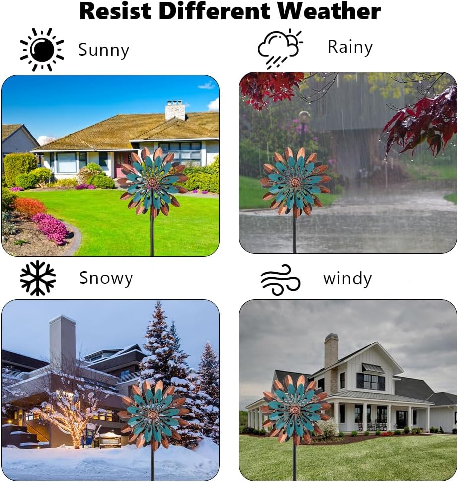 VEWOGARDEN 360° Outdoor Metal Wind Spinners Kinetic Wind Sculptures & Spinners for Yard Garden Lawn Patio Decorations, Blue & Bronze
