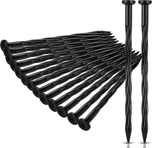 Jetec 150 Pcs Landscape Spikes Bulk Plastic Edging Nails Garden Spiral Landscape Edging Anchoring Spike for Paver, Weed Barriers, Turf, House Construction Ground Lawn (Black,8 Inch)