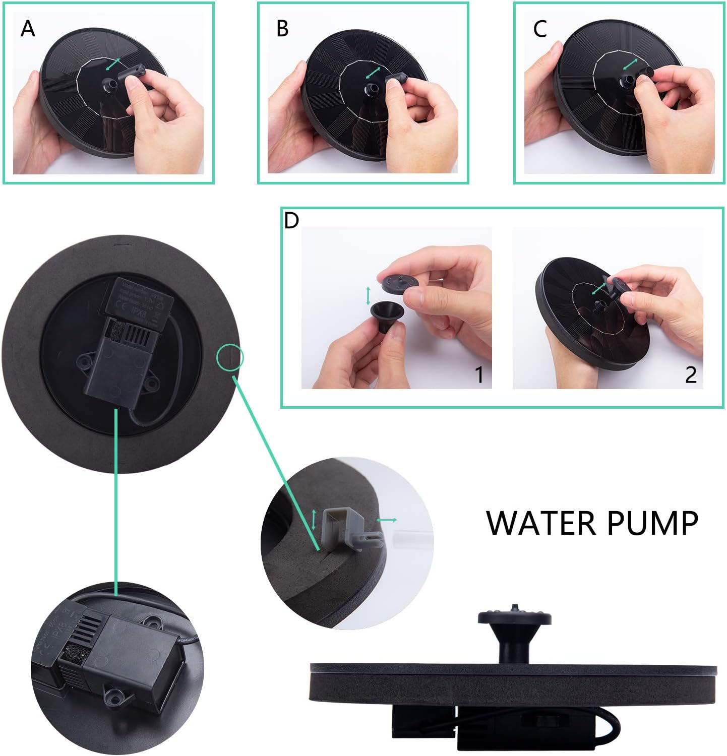 LAWOHO Solar Fountain Pump 1.5W Upgraded Submersible Solar Water Fountain Panel Kit for Bird Bath,Small Pond,Garden and Lawn