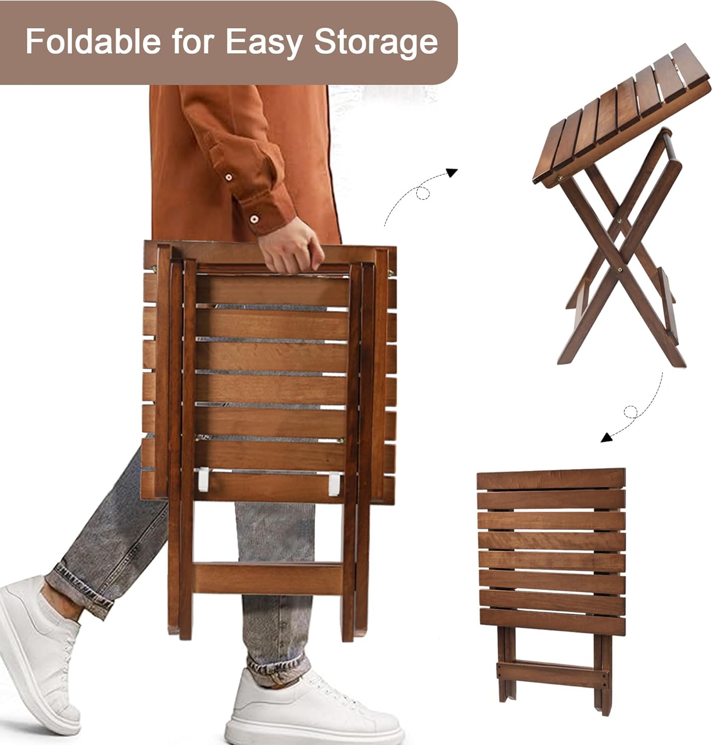 Outdoor Patio Side Table Small Wood End Square Table Folding Coffee Furniture for Living Room, Bedroom, Plant Stand, Camping Portable Brown