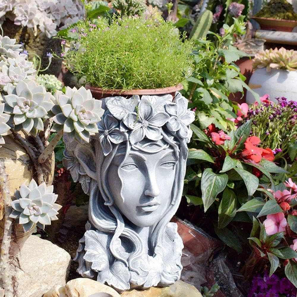 Sungmor Creative Goddess Head Planter Statue for Garden Ornaments | 9×9×14 Inch Premium Resin | Cool Face Large Diameter Flower Pot for Patio Lawn Garden Yard Decor