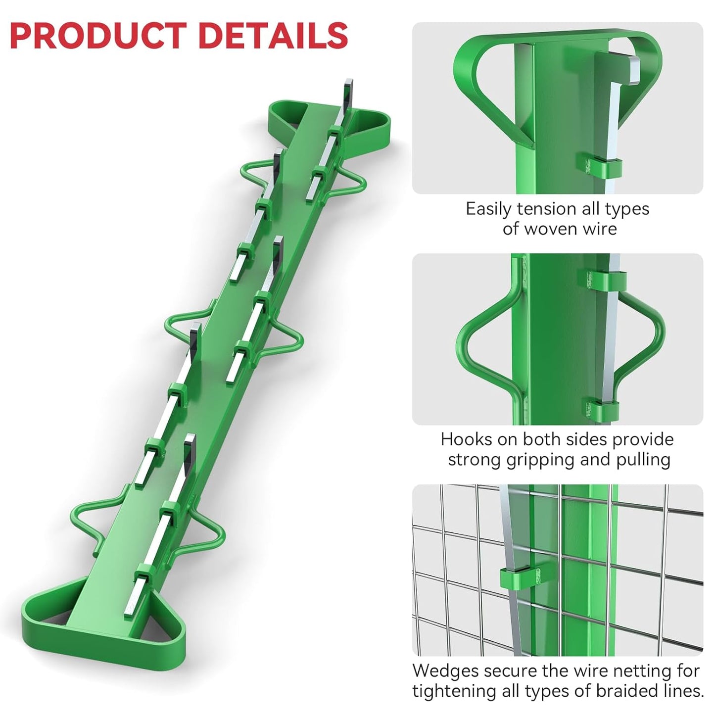 4ft Woven Wire Fence Stretcher Bar with 5 Wedges Heavy Duty Wire Stretcher Fence Tool for Farms, Ranches, Garden Barriers, Yard (Green)
