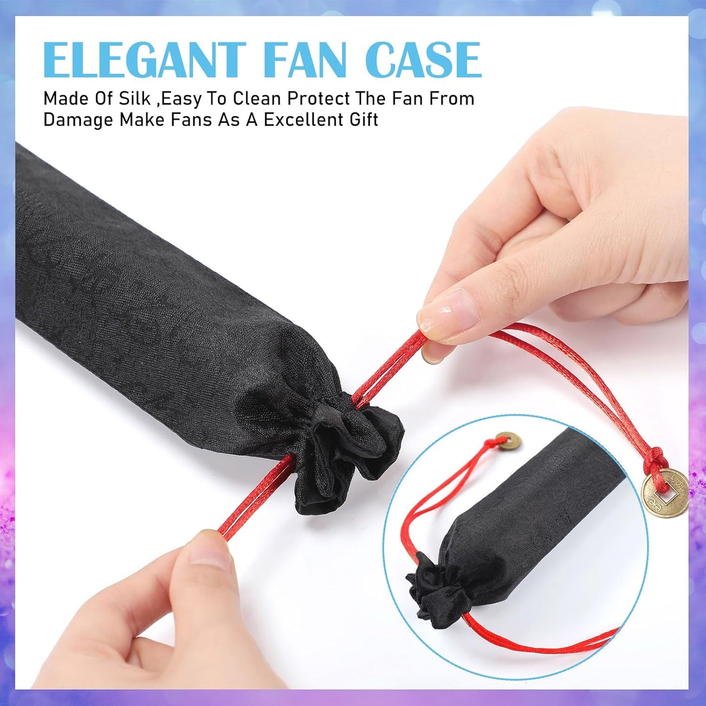 Maitys 2 Packs Large Clap Fans for Line Dancing Large Chinese Folding Hand Fans for Men and Women, Festival, Tai Ji, Kungfu, Martial Art, Gifts (Purple and Light Blue)