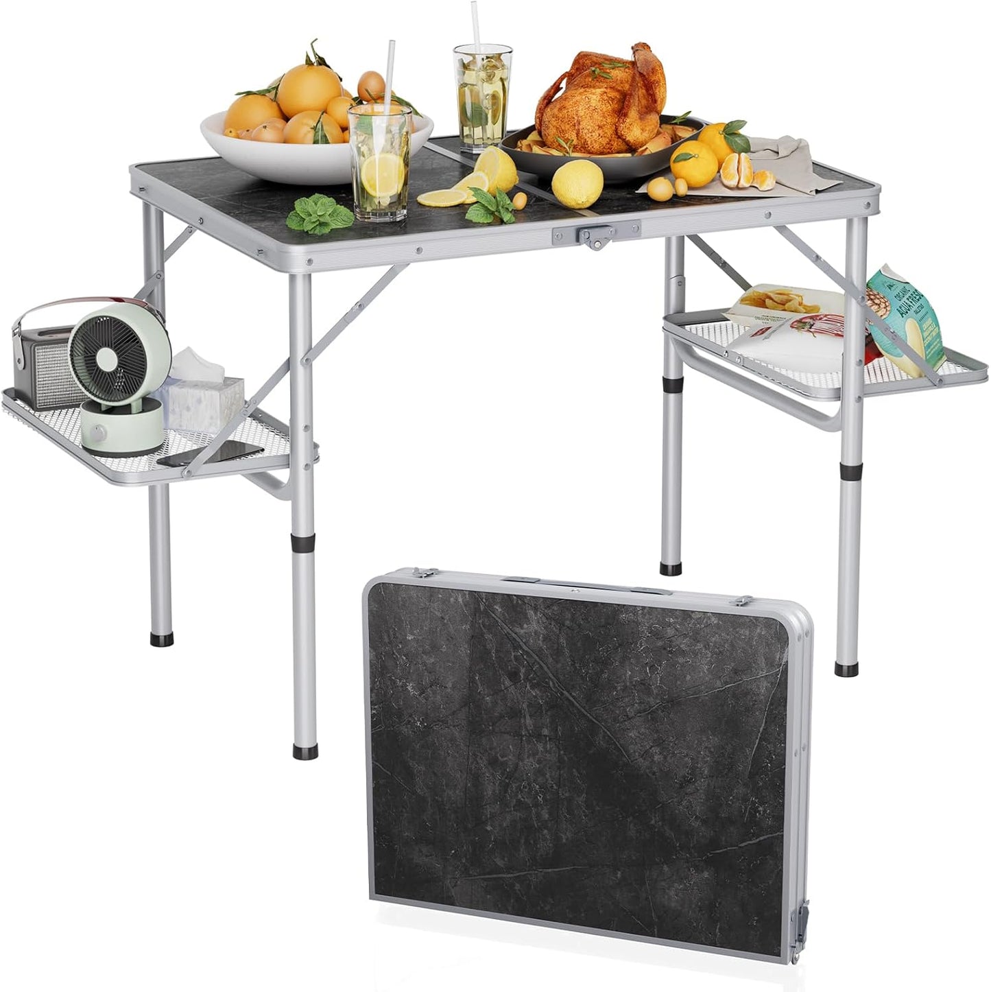 Titanker Folding Camping Table 3ft, Folding Picnic Table, Camp Tables Portable Foldable, 50% Extra Side Space, Outdoor Patio Table, Camping Essentials, Aluminum Light Solid, Silver