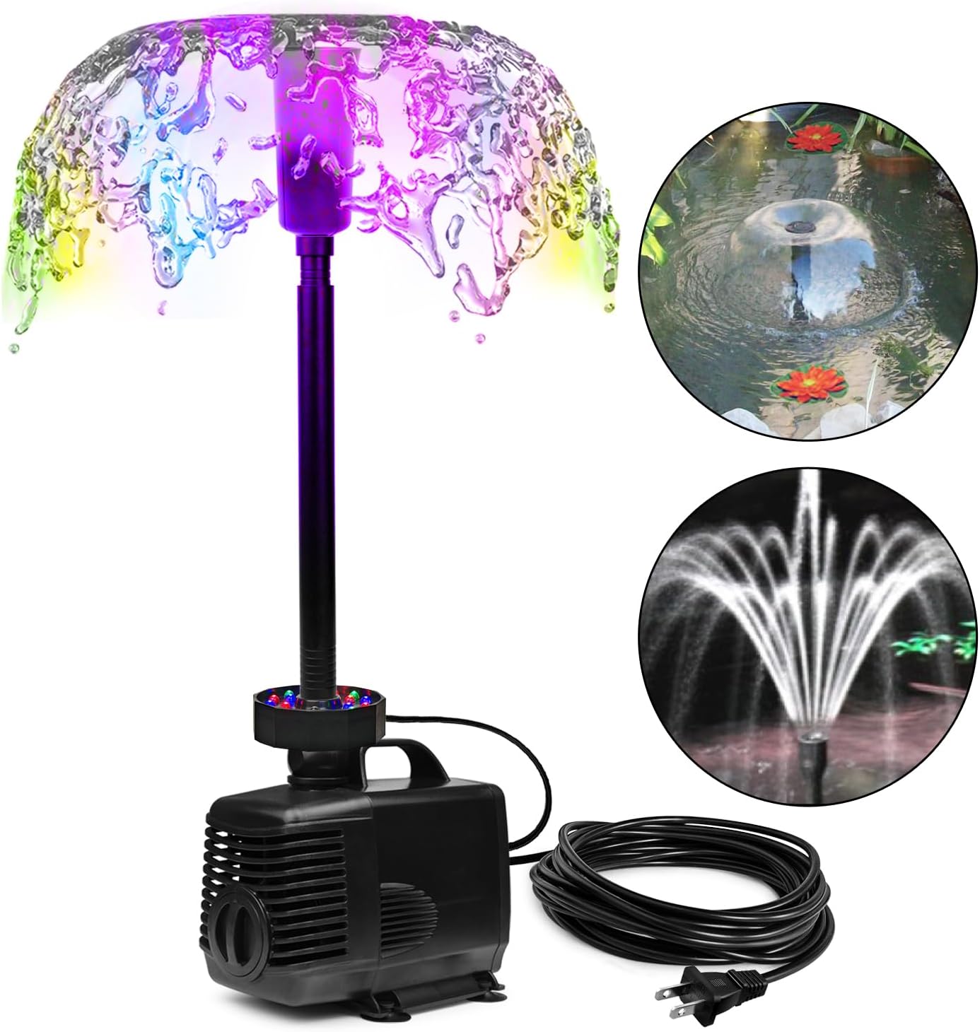 DOMICA 45W LED Pond Pump with Fountain Kit, 792 GPH Submersible Garden Water Fountain Pump, 3000L/H for Waterfall, Hydroponics, Aquariums, Fish Tanks, Indoor Outdoor