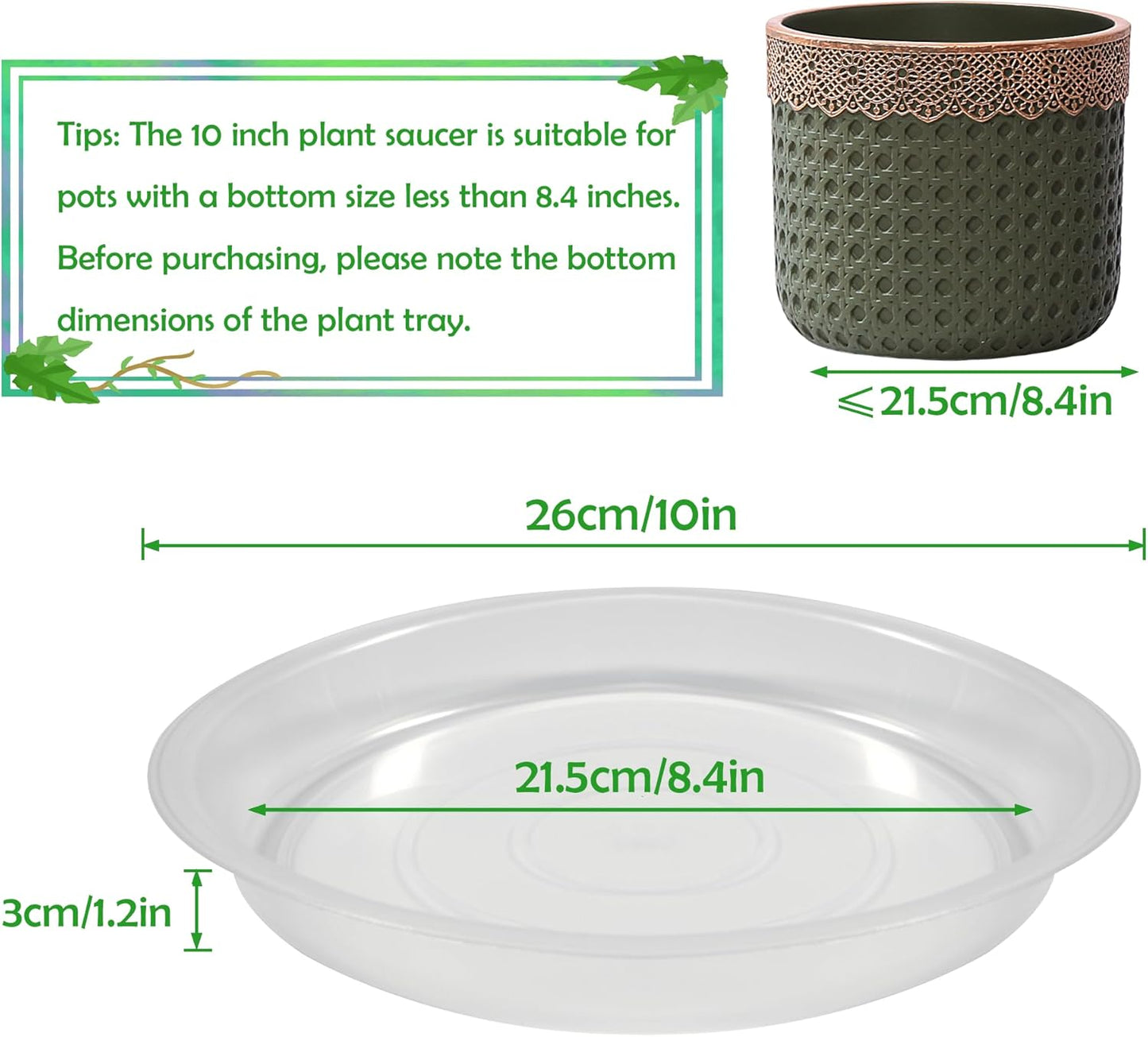 12 Pack 10 Inch Round Plant Saucers for Less 8.4 Inch Pot Indoors Outdoors Plant Trays for Pots Planter Saucer Plastic Plant Drip Tray Planter Water Tray for Potted Plants(Clear, 10"(12pcs))