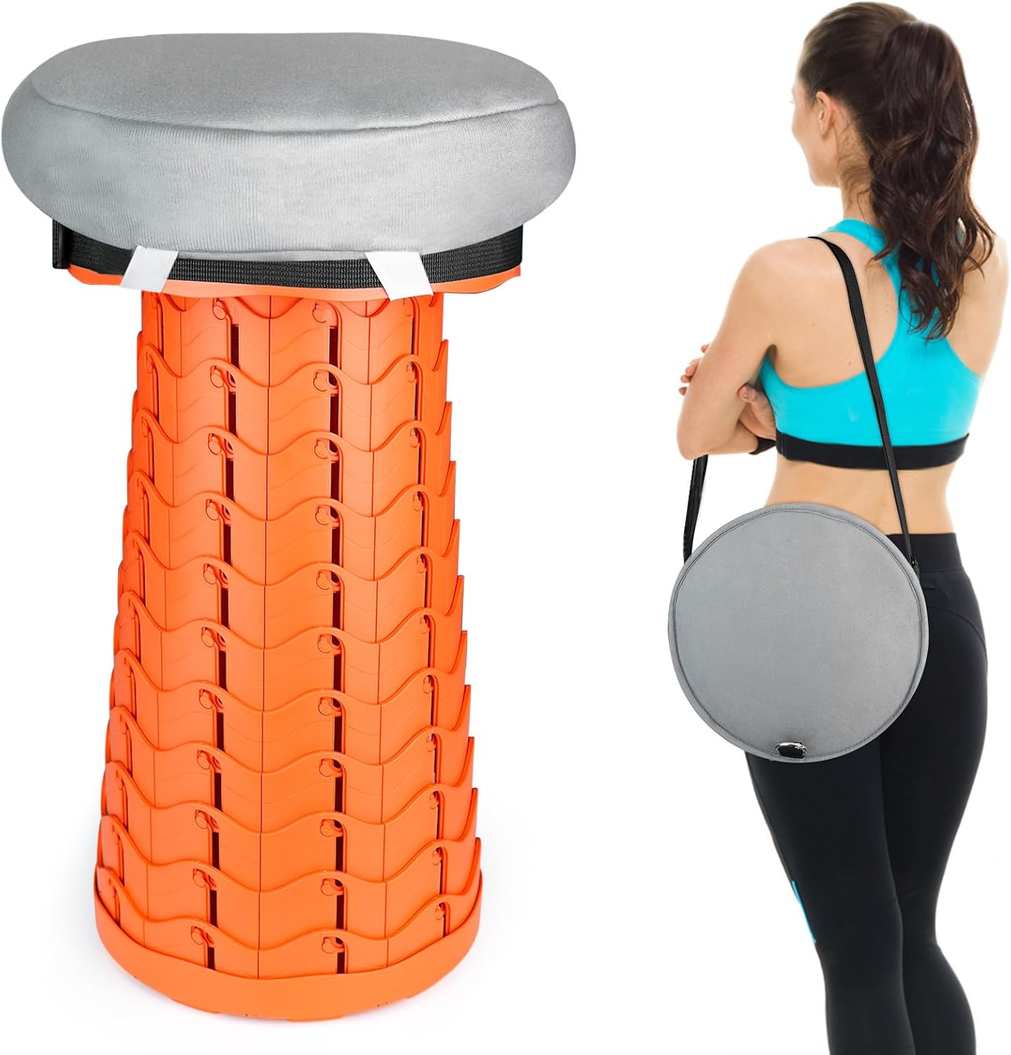 Deer's Life Portable Collapsible Stool with Cushion Pad, Retractable Folding Telescopic Camping Seat for Adults, Small Lightweight Sturdy Adjustable Stools for Travel,Kitchen,Garden,Fishing