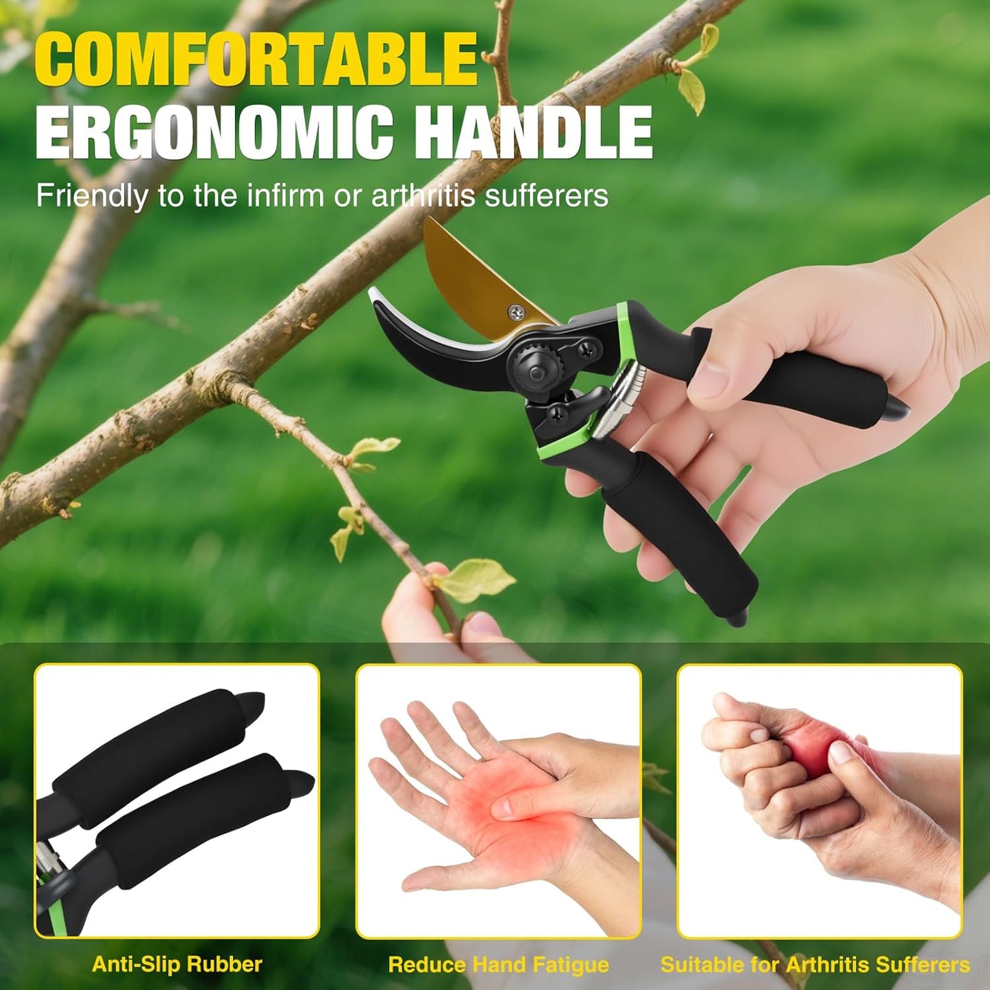 Yesker Pruning Shears for Gardening 8.5" Professional Bypass Garden Scissors Yard Clippers with Sharp SK5 Steel Blade Heavy Duty Hand Pruners for Branch Flower Plant Trimming Cutting Gardening Tools