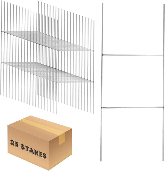 25 Pack Heavy Duty Metal H-Stakes H Frame Wire Stakes, 17'' x 7'' Yard Sign Stake for 4mm Corrugated Signs
