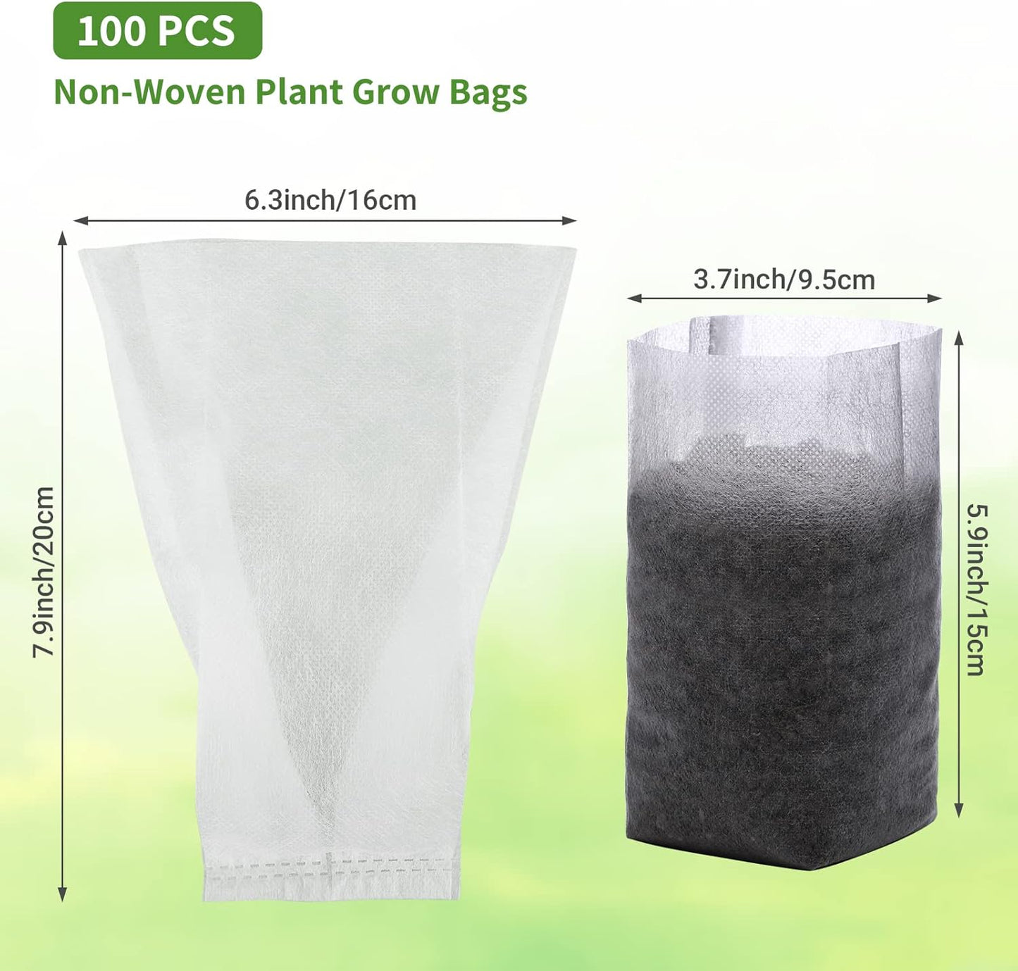 GREANER Biodegradable Seed Nursery Bags - 6.6x7.8 inches, 100PCS Non-Woven Plants Grow Bags for Vegetables, Fabric Seedling Pots Plants Pouch for Flower Fruit Tree, Garden Agricultural Supply