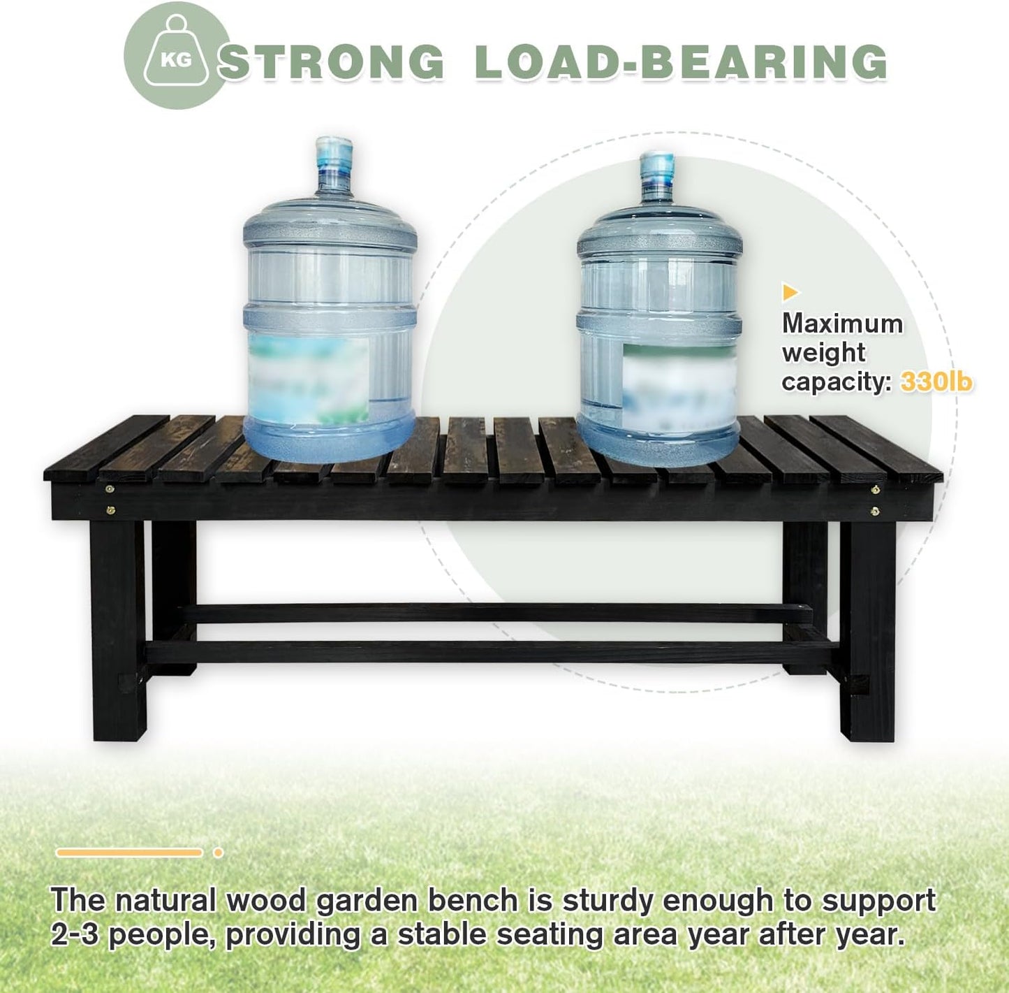 Outdoor Garden Bench, 3-Person Wood Patio Bench Weatherproof Outdoor Backless Bench, Anti-Corrosion and Anti-Rust Garden Benches for Garden Lawn Porch Park Backyard (Black,47.25''/120cm)