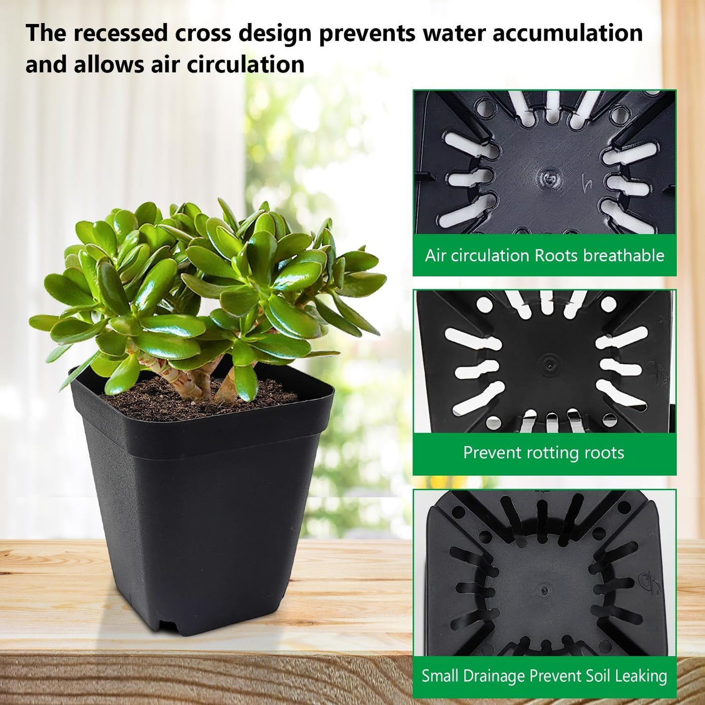 Square Nursery Pots Clearance (2.7", 3", 3.5", 4") with Drainage Holes 20 Pcs, Plastic Seed Starting Pots, Sturdy and Durable Seedling Pots for Planting, Cuttings and Transplanting, Black