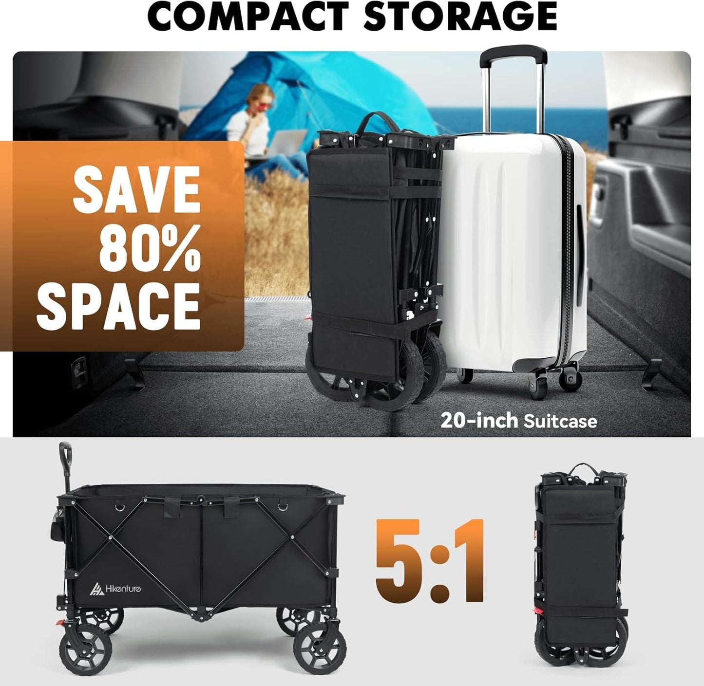 Hikenture Collapsible Wagon - 330LBS Capacity, Extra Large Foldable Wagon with All-Terrain Wheels, Utility Beach Cart for Outdoor Garden