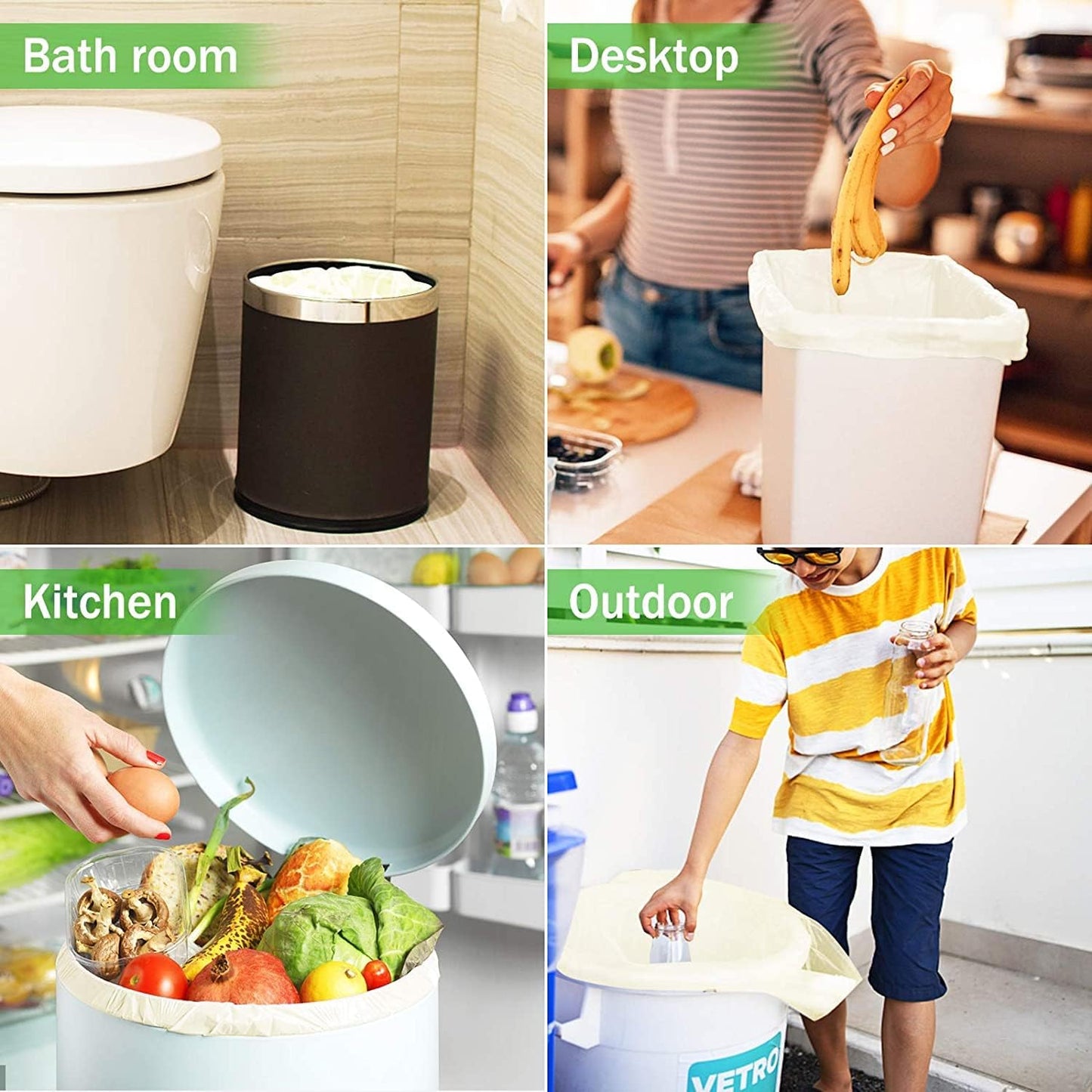 Compost Bags 4-5 Gallon with Handles Tie Extra Thick 0.78 Mils Wastebasket Liners Bags for Kitchen Bathroom Office US BPI ASTM D6400 and Europe OK Compost Home Certified