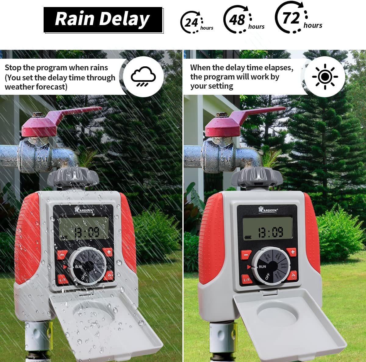 Electronic 2-Outlet Hose Water Timer Waterproof Programmable Garden Yard Sprinkler Timer Automatic Valve Red