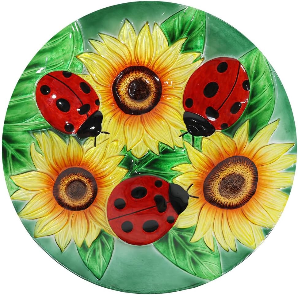 Briarwood Lane Ladybugs and Sunflowers Glass Birdbath