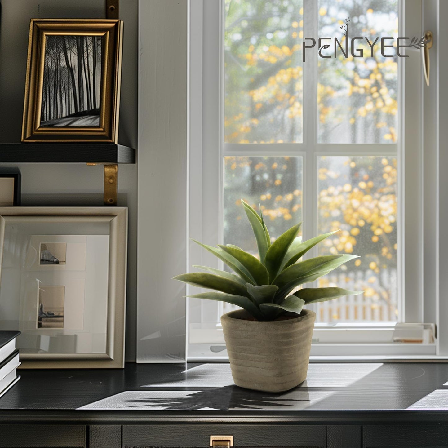 2 Pack Fake Plants 11.42 Inch, Artificial Agave Plants Potted, Faux Agave Plant Indoor for Home Room Office Bathroom Bedroom Kitchen Farmhouse Greenery Decor