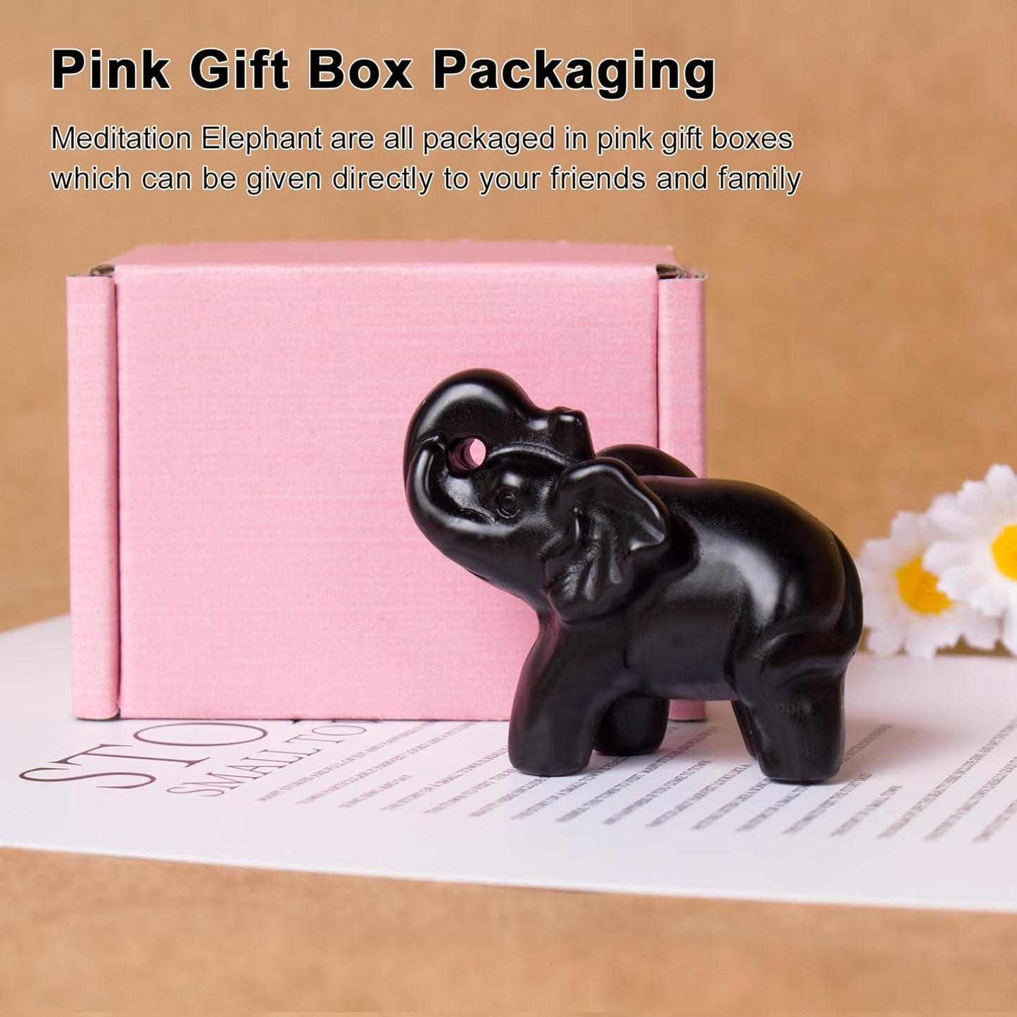 2 Inch Black Obsidian Crystal Elephant Sculpture Handcrafted Healing Stone Animal Figurine Spiritual Home Decor Lucky Charm Gift for Wealth Success Positive Energy and Meditation Lovers