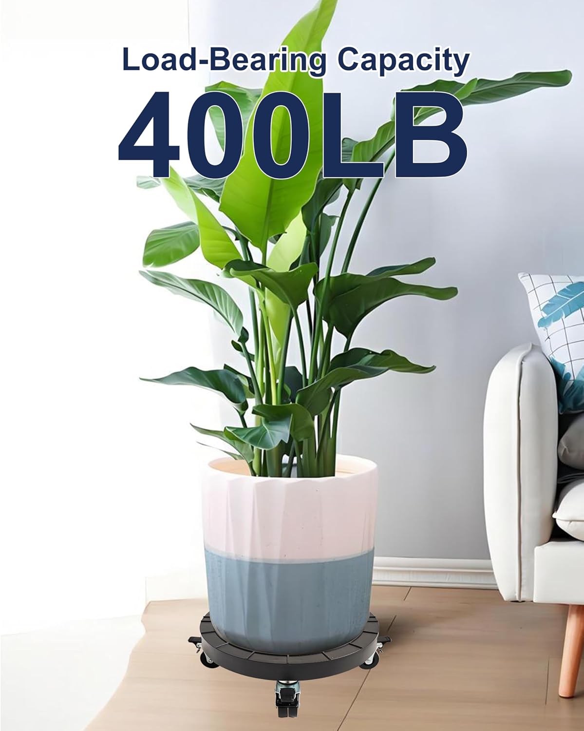 14 Inch Plant Caddy with Wheels Outdoor Indoor, Rolling Plant Stand for 400lb Heavy Duty Flower Pots, Round Plant Rollers Lockable Potted Planter Dolly, 2 Pack Black