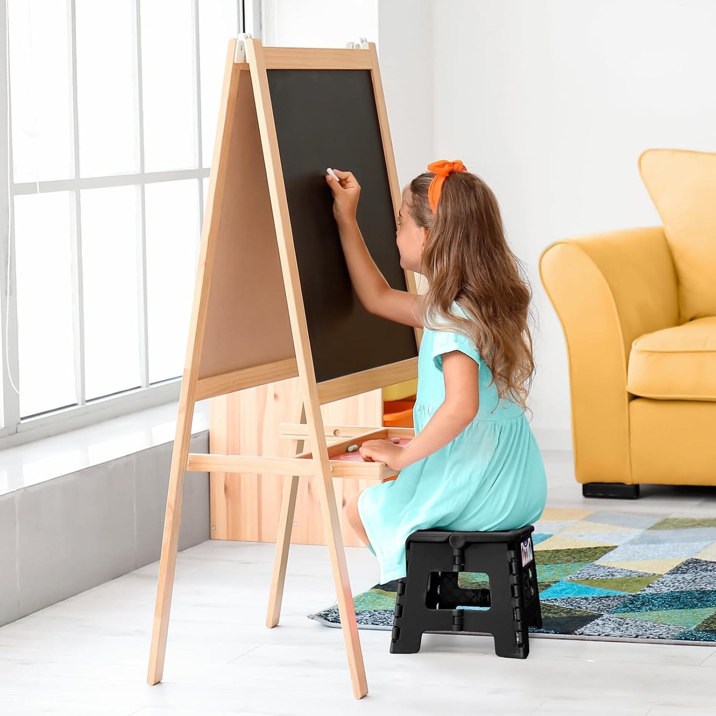 Delxo Folding Step Stool 9 Inch Non-Slip Foldable Stools for Kids & Adults Up to 300 LBS Kitchen Collapsible Fold Up Stepping Stool with Dotted 1 Pack Black