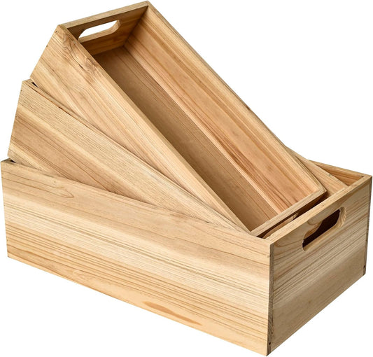 Set of 3 Wooden Boxes Unfinished for Storage Small Crates for Display and Organizing, Farmhouse Style Storage Boxes for Crafts, Decor, Home Pantry and Living Room