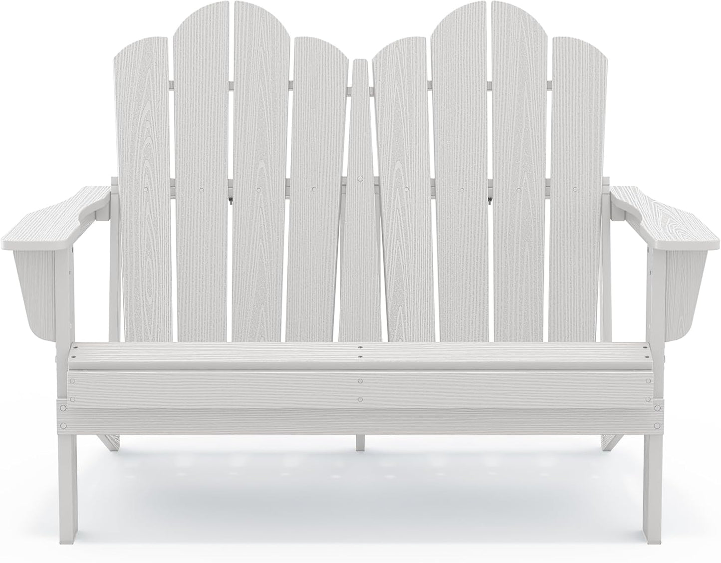 SERWALL Folding Adirondack Bench, HDPE All-Weather Adirondack Loveseat, 660 lbs Capacity, Foldable Outdoor Patio Bench for Deck, Lawn, Garden, White