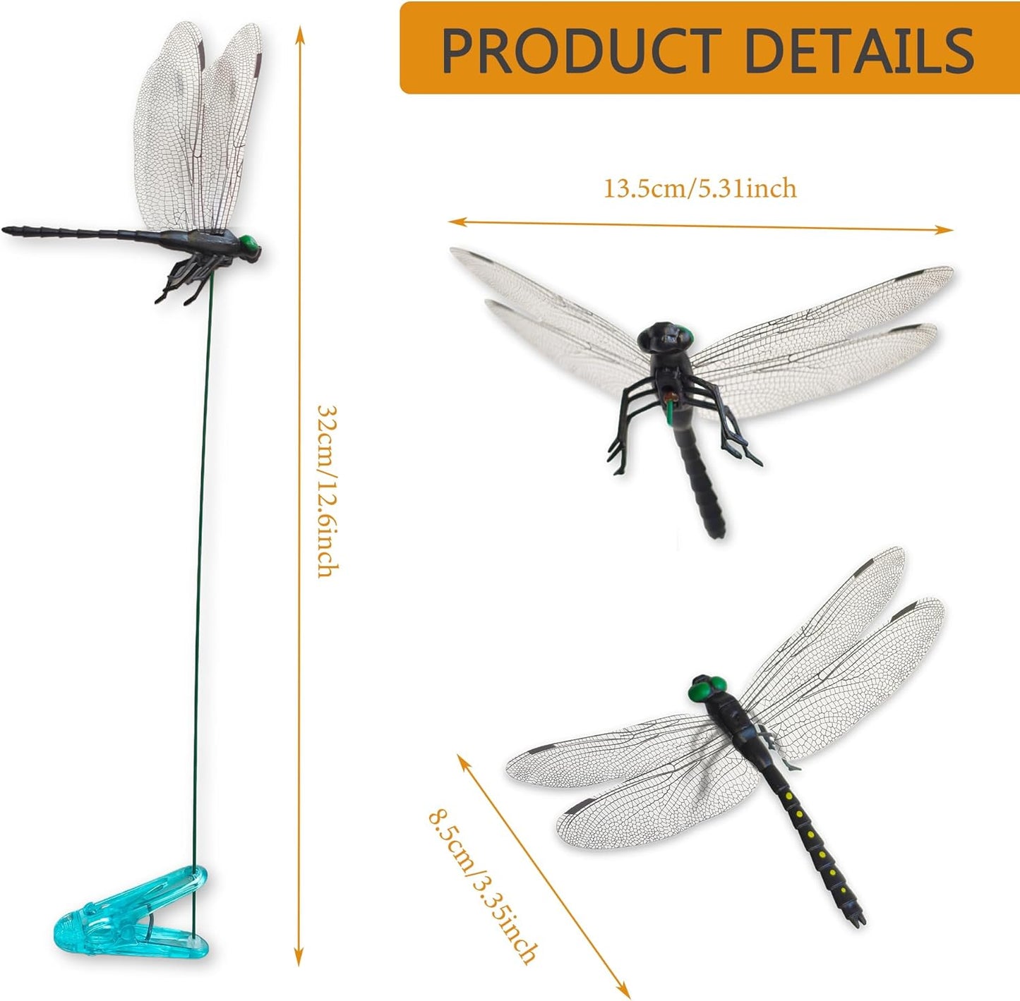 Dragonfly Clips Black Dragon Fly Hat Clip Artificial Realistic 3D Dragonflies Garden Stakes Decor for Indoor Outdoor (3 Pcs)