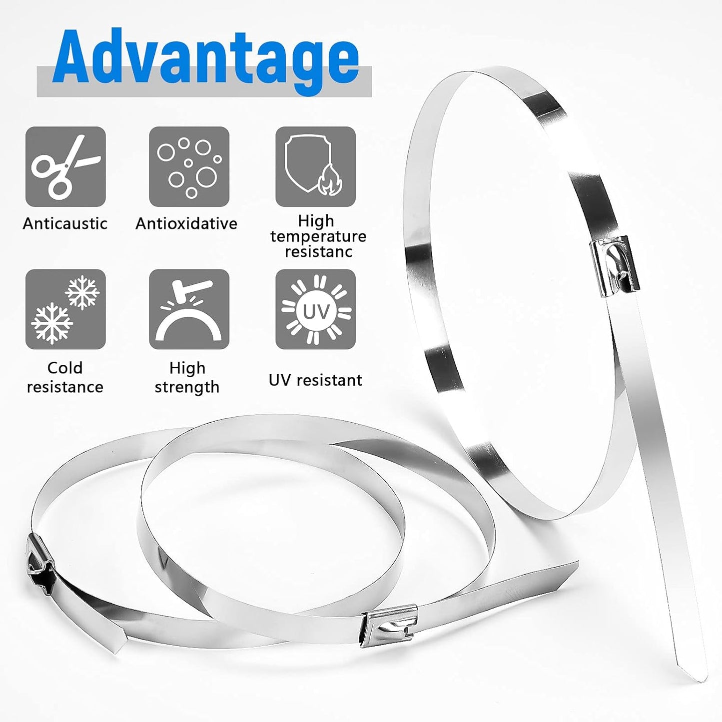 Metal Zip Ties 60In, 500Lb Extra Long Stainless Steel Cable Ties, Heavy Duty Self-Locking Strap Ties, Strength for Exhaust Wrap, Garden Ties, pipes, Outdoor UV Resistant Large Tie Wraps 30 Pcs