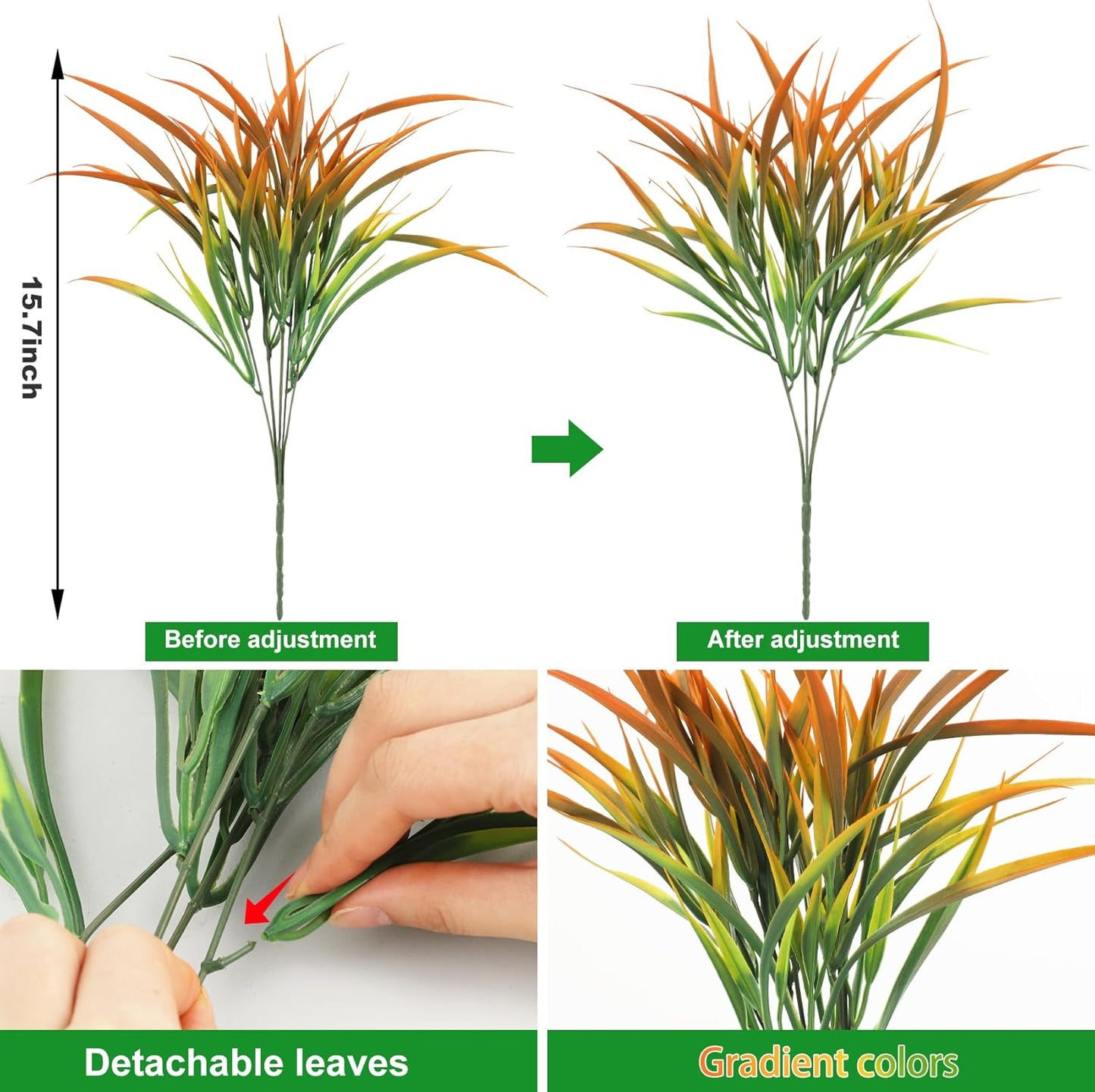 Ouddy Decor 16 Bundles Artificial Fall Plants Outdoor Fake Grass Stems UV Resistant Faux Plastic Plants Shrubs for Autumn Home Garden Pathway Farmhouse Front Porch Harvest Thanksgiving Decor, Orange