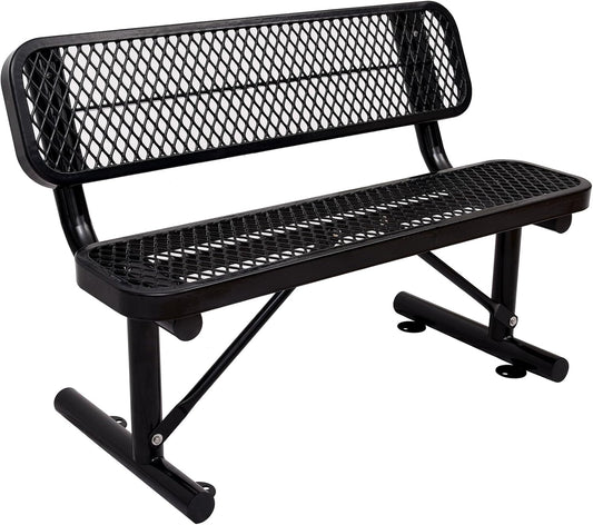 4Ft Outdoor Bench with Back Portable Frame, Outdoor Steel Park Bench with Backrest, Expanded Metal Mesh Bench for Outside, Lawn, Backyard, Park, Deck, Garden, Patio, Porch, Black