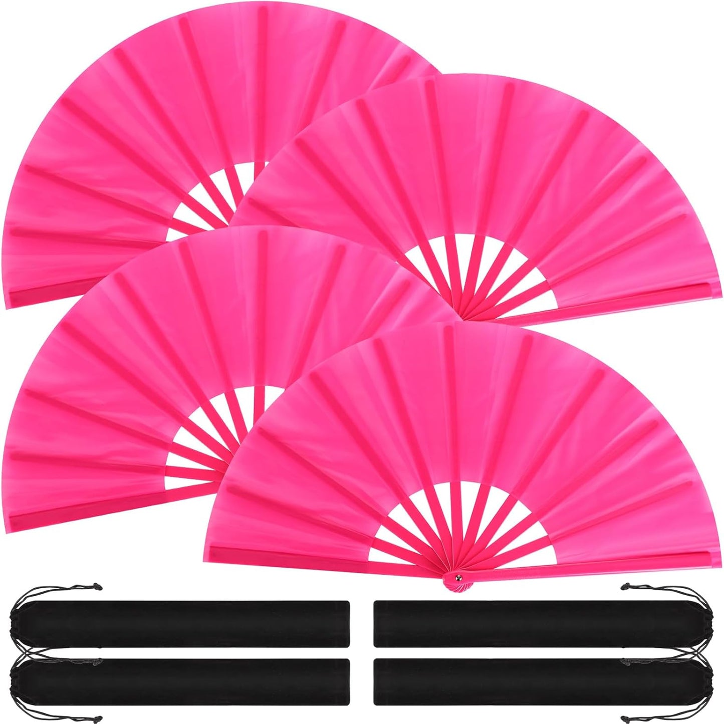 Blulu 4 Pcs 13 Inch Large Folding Hand Fans for Line Dancing Big Clapping Popping Raves Fans Bulk for Dancing Boots on The Ground Festival Party Decoration(Classic Style, Rose Red)
