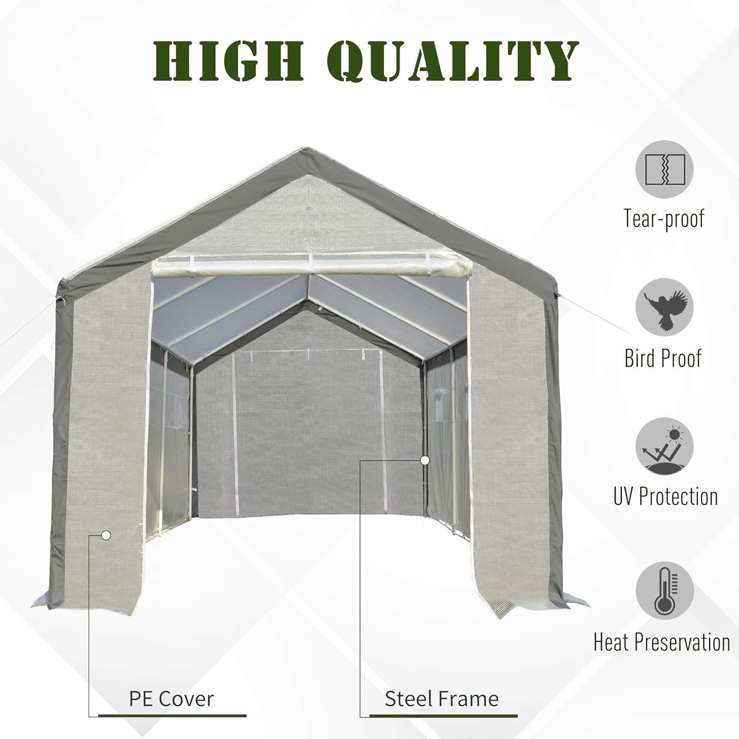 Outsunny 20' x 10' x 9' Walk-in Greenhouse, Outdoor Garden Warm Hot House with 6 Roll-up Windows, 2 Zippered Doors and Weather Cover, White