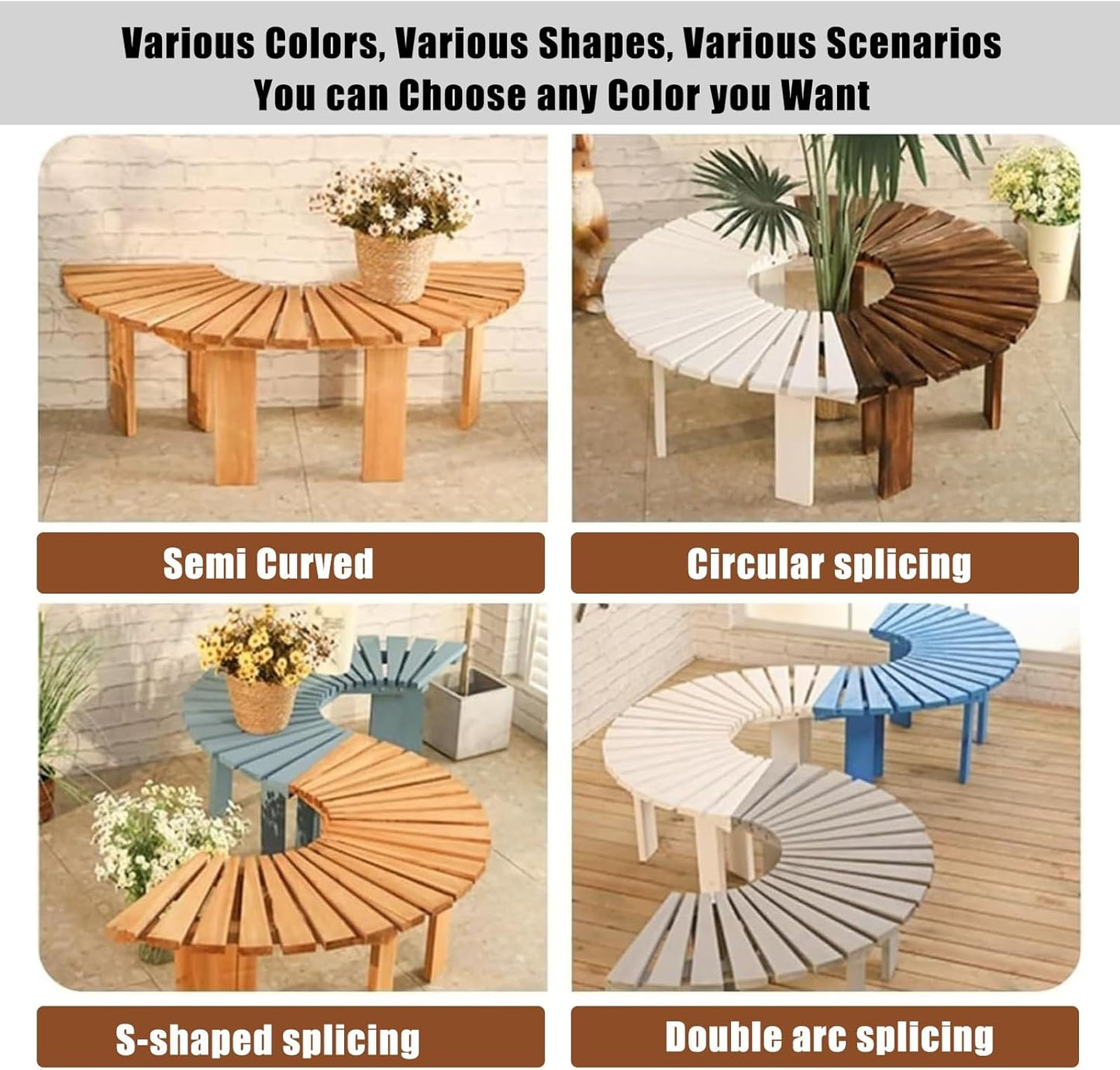 Tree Bench Wrap Around Tree Bench - Wooden Curved Benches Outdoor Strong Bearing Capacity 660Lbs, Outdoor Furniture for Garden Natural Park Courtyard(Color:Brown,Size:Half Round)