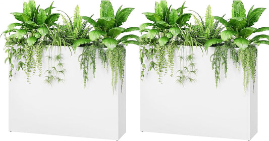 Stoog 38" Large Planters for Outdoor Plants Set of 2, All-Weather Rectangular Metal Planter Box with Removable Insert Shelf, Ideal for Plants, Flowers, Vegetables, Garden, White