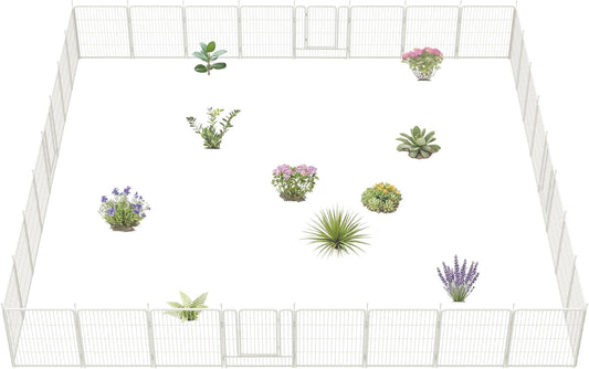 FXW Garden Fence Outdoor for The Yard – 32in(H) x 72.9ft(L) Heavy Duty Metal Animal Barrier for Dog and Rabbit, Decorative Dog Fence, 32 Panels, White