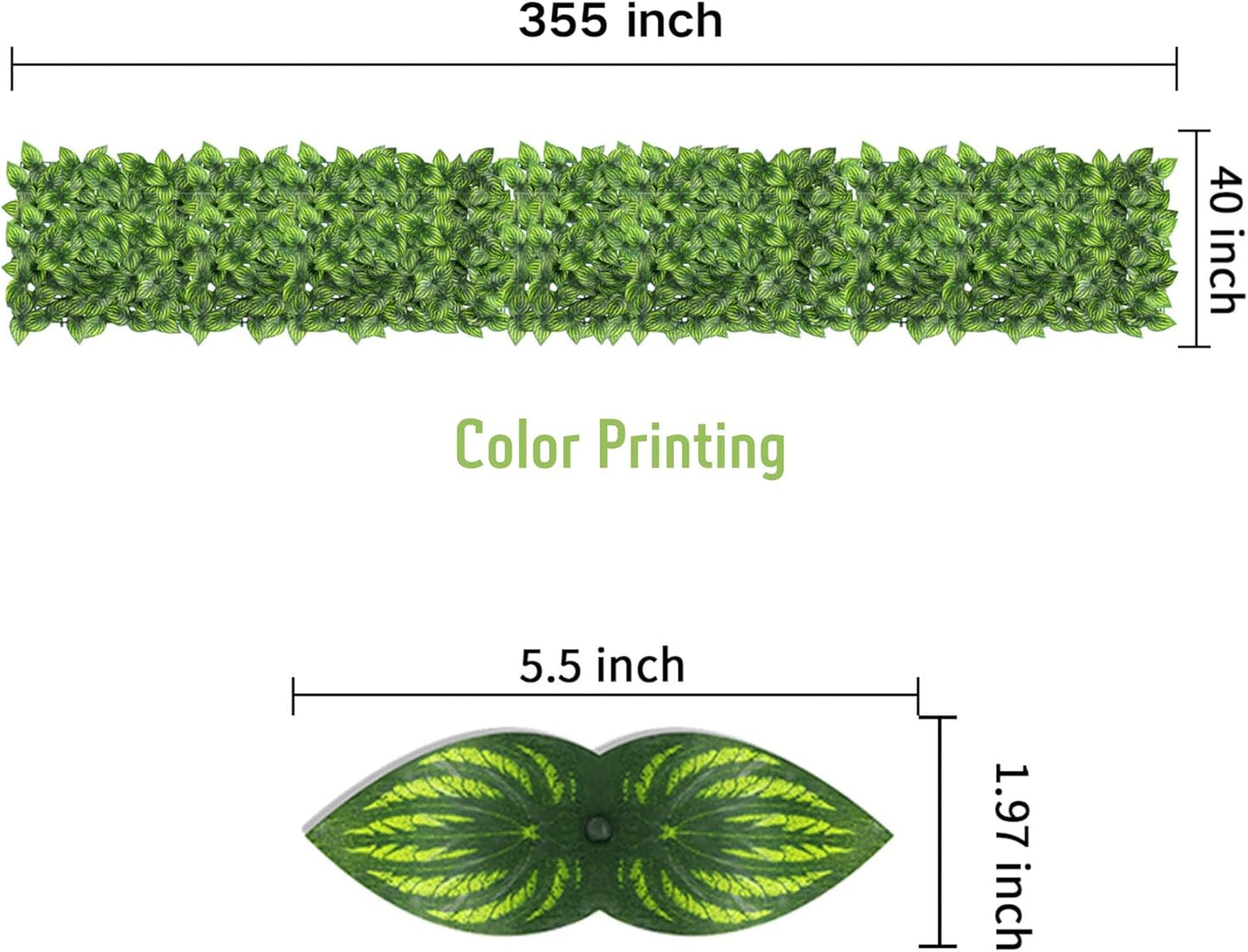 Artificial Ivy Privacy Fence Screen, 353x39 Inch Artificial Faux Ivy Hedge, Expandable Faux Privacy Fence with 80 pcs Zip Ties Decoration for Outdoor Garden, Color Printing Watermelon Leaves