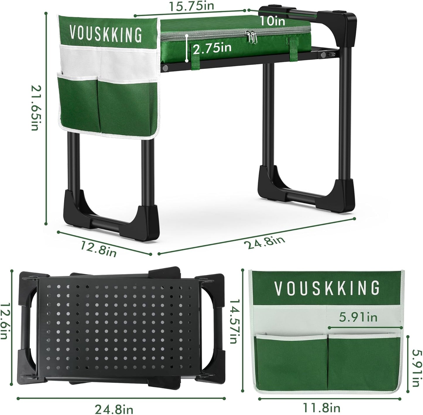 New Upgrade Foldable Garden Kneeler and Seat,Thicker Wider Softer Garden Kneeler with Straps,350lbs Heavy Duty Garden Stool with Tool Bag, Gardening Gift for Women and Men Green