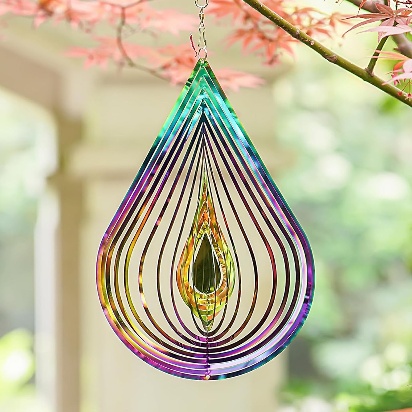 Wind Spinners Outdoor, 3D Water Droplet, Gradient Multicolor, 12 inches Stainless Steel Metal, Hanging Wind Spinners, Garden, Yard Décor, Outside, Gifts for Women Mom Wife