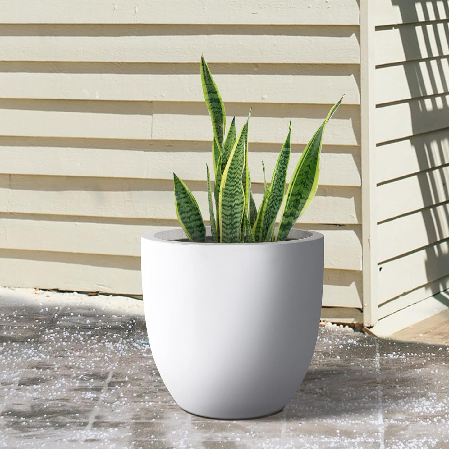 Kante 18 Inch Dia Round Concrete Planter, Indoor Outdoor Large Plant Pot with Drainage Hole and Rubber Plug for Home Patio Garden, Pure White